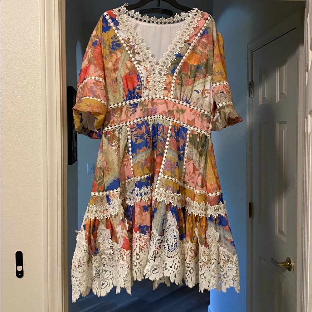 Floral Lace Trim Dress
